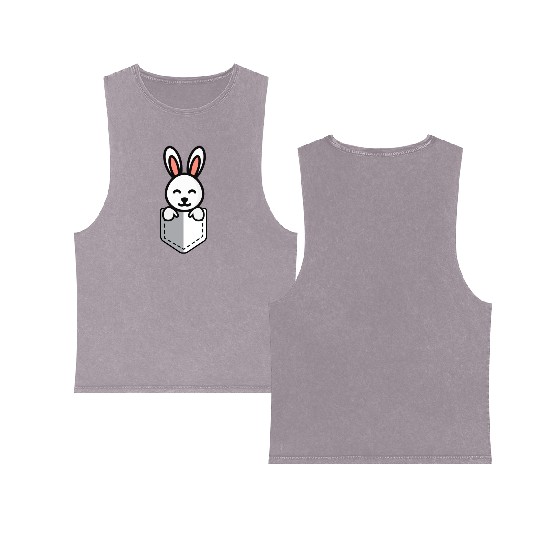 Bunny Pocket Cute Little Easter Sunday Egg Hunt Double Sided Mineral Wash Tank Tops