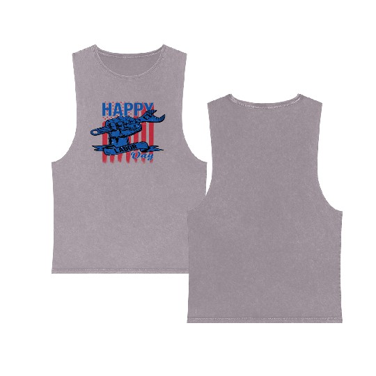 Happy Labor Day American Flag Holiday US Worker Double Sided Mineral Wash Tank Tops