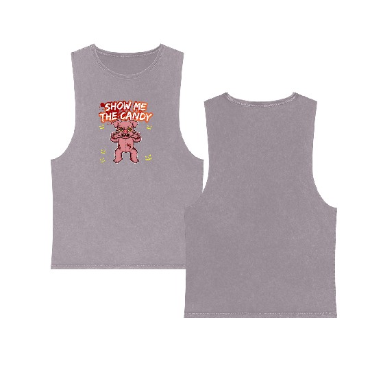 Show Me The Candy Halloween Costume Trick Or Treat Double Sided Mineral Wash Tank Tops