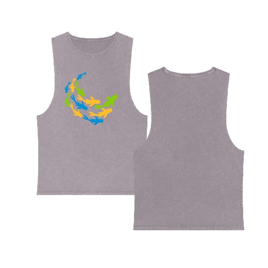colorful shoal koi fish Double Sided Mineral Wash Tank Tops