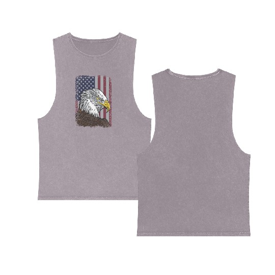 Bald Eagle - American Flag - Patriotic Double Sided Mineral Wash Tank Tops