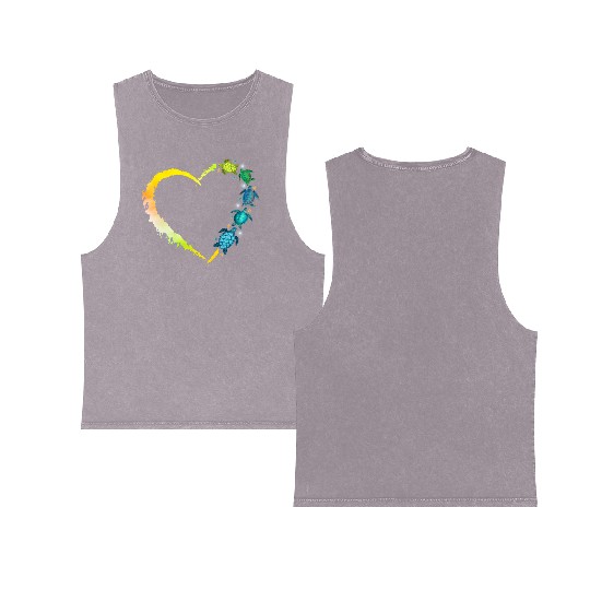 Sea Turtle Heart Animal Lover Double Sided Mineral Wash Tank Tops