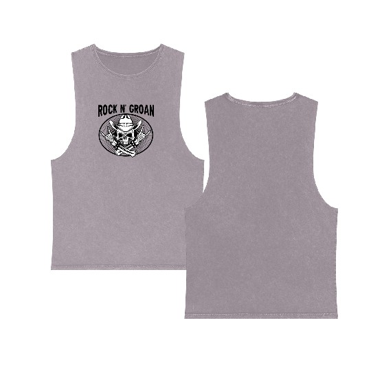 Halloween Cowboy Skeleton Rocker Hand Rock Double Sided Mineral Wash Tank Tops