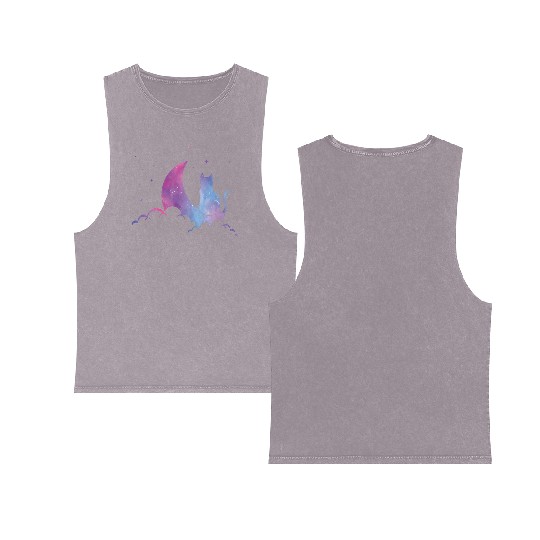 Celestial Cat Lover Pastel Goth Feline Double Sided Mineral Wash Tank Tops