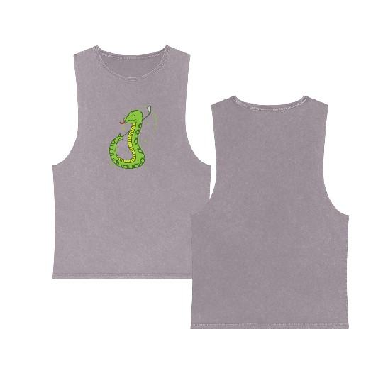 Snake plays Golf Reptile Animal Zoo Double Sided Mineral Wash Tank Tops