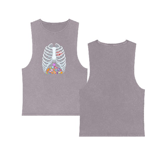 Funny Candy Skeleton Rib Cage Halloween Costume Double Sided Mineral Wash Tank Tops