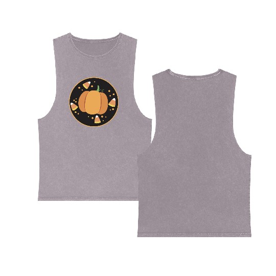 Pumkpin on a circle with candy corn Double Sided Mineral Wash Tank Tops