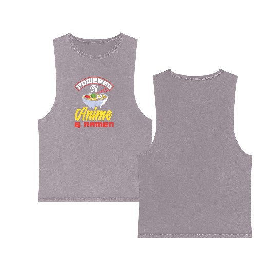 Powered By Anime & Ramen Funny Ramen Lover Gift Double Sided Mineral Wash Tank Tops