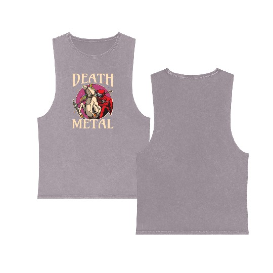 Reaper Rock Satan Unicorn Festivals Death Metal Double Sided Mineral Wash Tank Tops