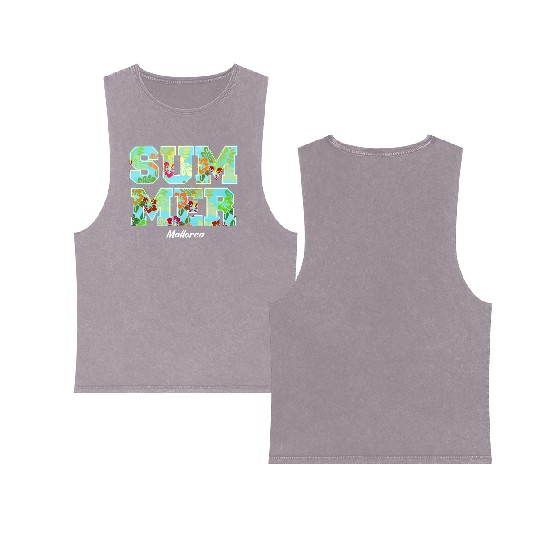 Summer Design With Hibiscus Double Sided Mineral Wash Tank Tops