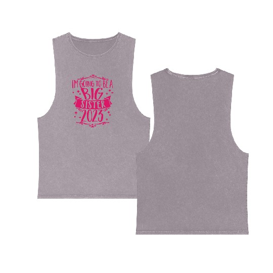 Going to be a Big Sister 2023 Pregnancy Big Sis Double Sided Mineral Wash Tank Tops