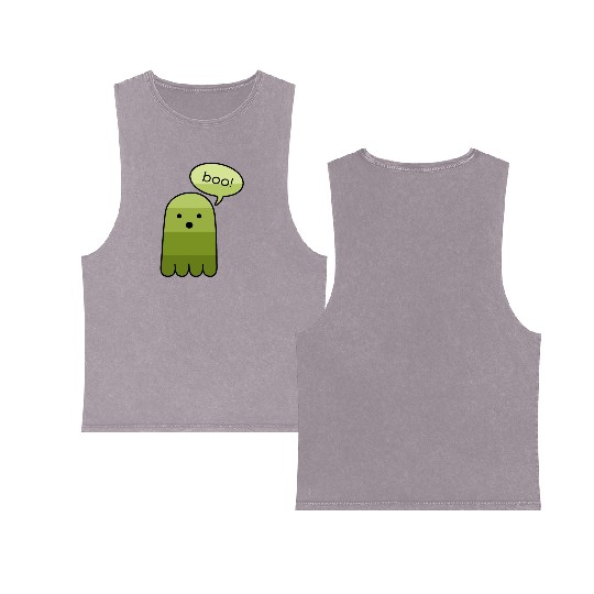 Army Green Boo Ghost Halloween Double Sided Mineral Wash Tank Tops