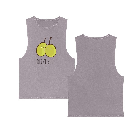 I Love You (Olive You) cute Double Sided Mineral Wash Tank Tops