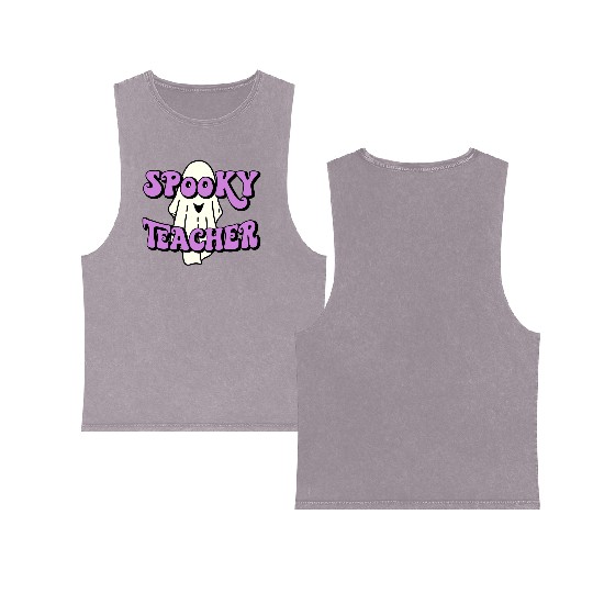 Spooky Teacher Halloween Ghost Double Sided Mineral Wash Tank Tops