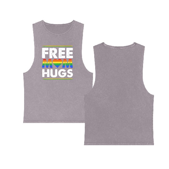 Free Mom Hugs Rainbow Parade Pride Month LGBTQ Double Sided Mineral Wash Tank Tops