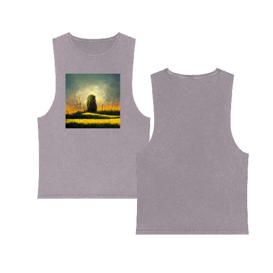 Lion meditate on sunrise, painting Double Sided Mineral Wash Tank Tops
