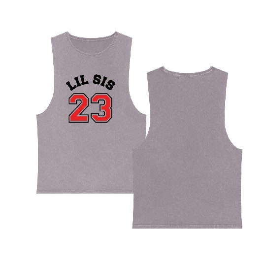 Lil Sis 2023 Little Sister Baby Family Birth Child Double Sided Mineral Wash Tank Tops