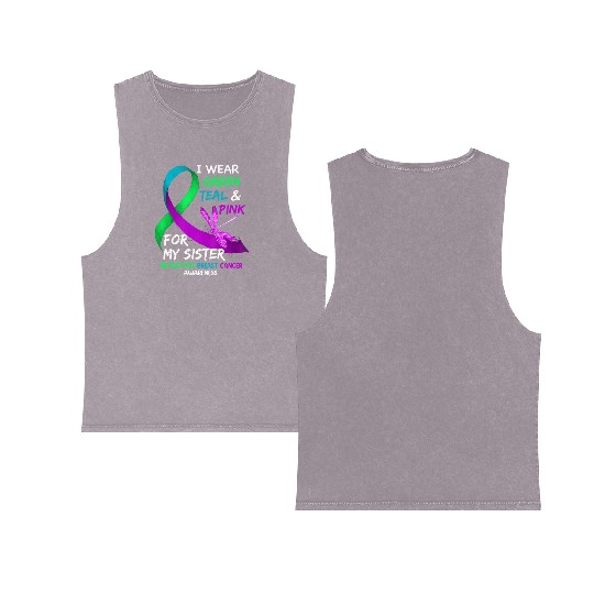 I Wear Green Teal Pink For My Sister Metastatic Double Sided Mineral Wash Tank Tops