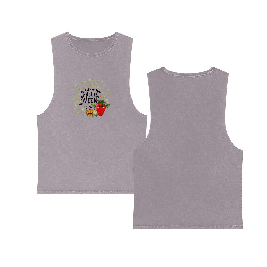 Bat Strawberry - Happy Halloween Double Sided Mineral Wash Tank Tops