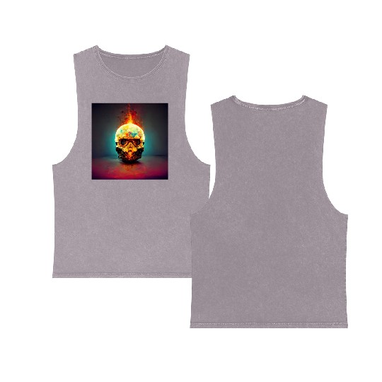 Extremely Realistic Skull in Abstract Art Double Sided Mineral Wash Tank Tops