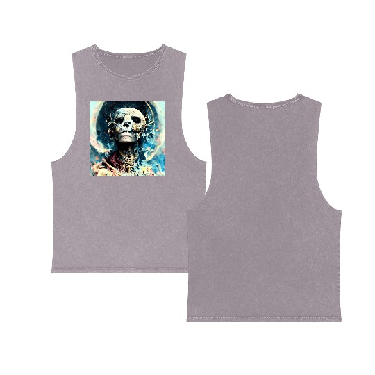 Extremely Realistic Skull in Abstract Art Double Sided Mineral Wash Tank Tops
