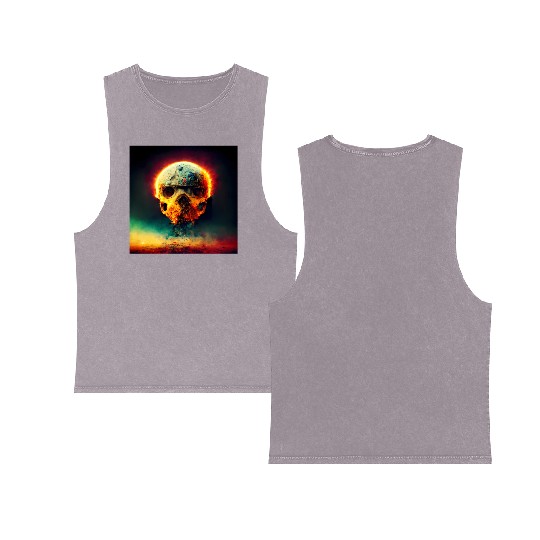 Extremely Realistic Skull in Abstract Art Double Sided Mineral Wash Tank Tops