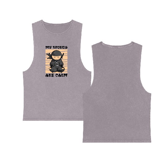 Serenity Ninja Fan Calm Yoga Lover Peaceful Double Sided Mineral Wash Tank Tops