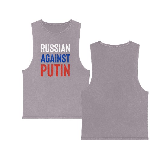 Russian against Putin russia flag grunge Double Sided Mineral Wash Tank Tops