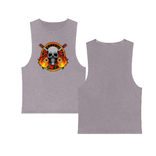 Skeleton Roses withElectric Guitar Double Sided Mineral Wash Tank Tops