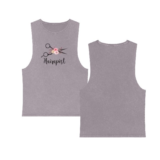 Hairapist Funny Flower Scissor Hairstylist Girls Double Sided Mineral Wash Tank Tops