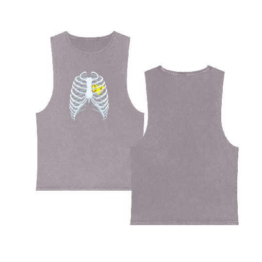 Funny Softbal Heart Skeleton Rib Cage Halloween Double Sided Mineral Wash Tank Tops