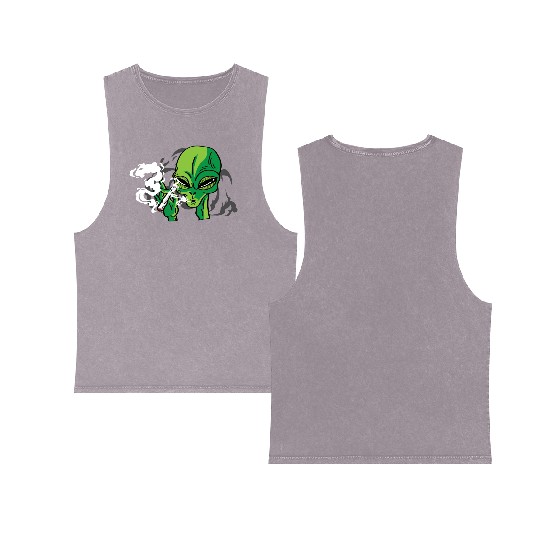Alien Smoking Gangster Gift Double Sided Mineral Wash Tank Tops