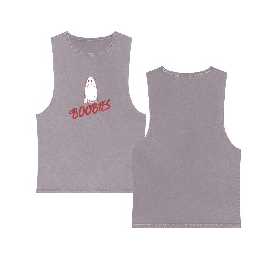 Surprised ghost loves boobies, Boo halloween Double Sided Mineral Wash Tank Tops