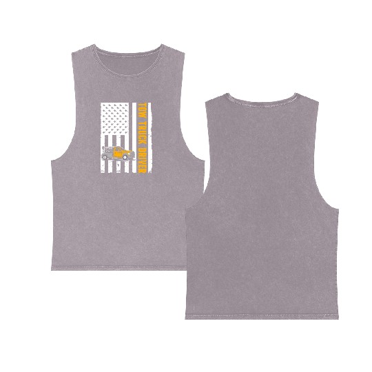 US Flag Tow Truck Driver Double Sided Mineral Wash Tank Tops