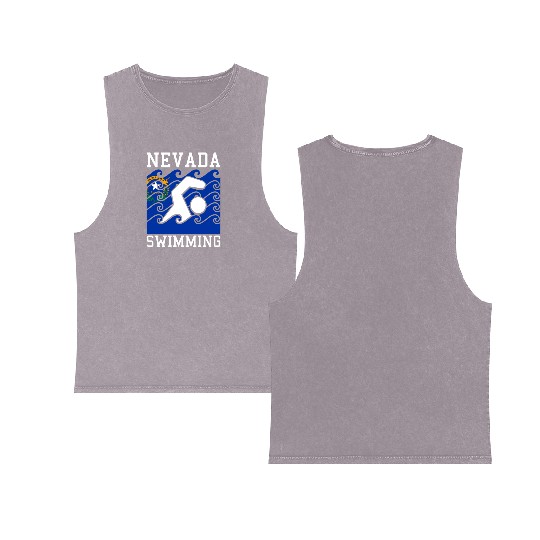 Nevada Flag Swimming Team Swim Swimmer US State Double Sided Mineral Wash Tank Tops