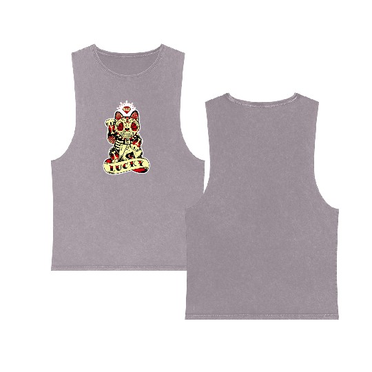 lucky cat Skull Candy Double Sided Mineral Wash Tank Tops