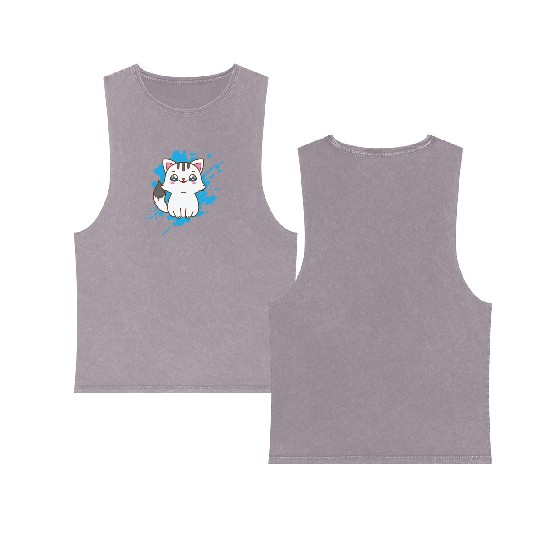Cat japanese Kawaii Style Animal Double Sided Mineral Wash Tank Tops