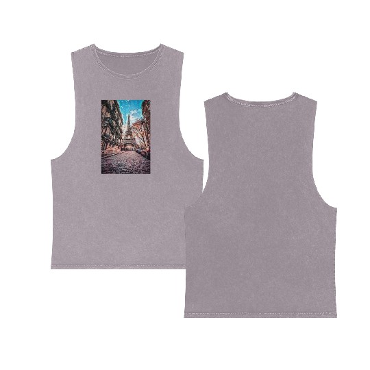 Vintage Eiffel Tower -Paris Painting France Lover Double Sided Mineral Wash Tank Tops