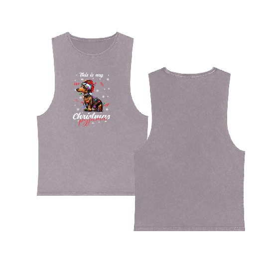 Winter Christmas Pyjama Dachshund Double Sided Mineral Wash Tank Tops