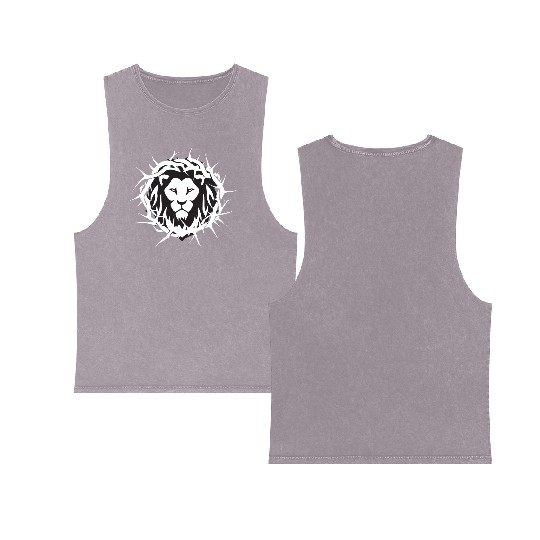 Lion of Judah With A Crown of Thorns Christian Double Sided Mineral Wash Tank Tops