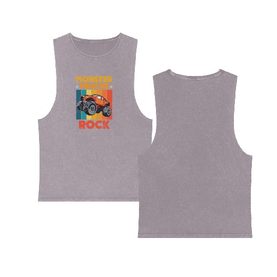 Awesome Monster Trucks Rock Tricks Stunts Wheelies Double Sided Mineral Wash Tank Tops