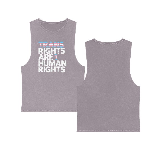 LBGT Flag Gay Pride Trans rights are human rights Double Sided Mineral Wash Tank Tops