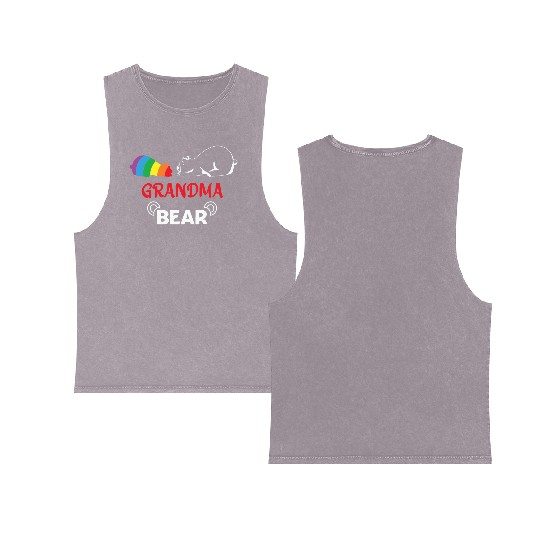 LBGT Flag Gay Pride Human Grandma Bear Double Sided Mineral Wash Tank Tops