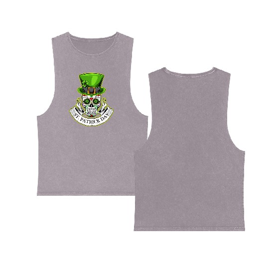 Sugar Skull | St Patrick Day | Lucky Charm Irish Double Sided Mineral Wash Tank Tops