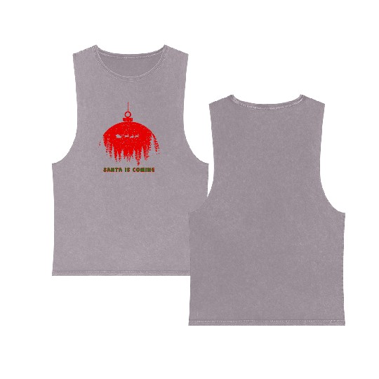 Christmas Santa Is Coming Santa Candy Cane Throne Double Sided Mineral Wash Tank Tops