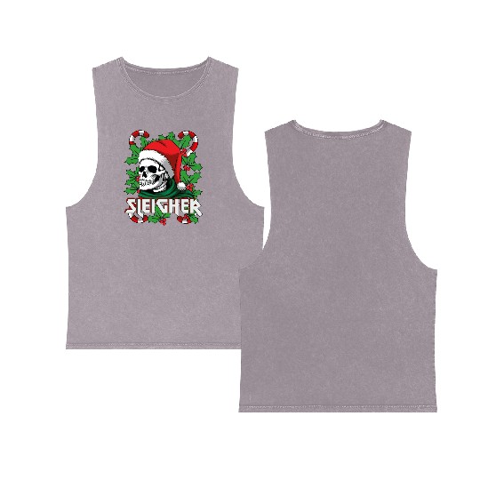 Sleigher Heavy Metal Santa Double Sided Mineral Wash Tank Tops