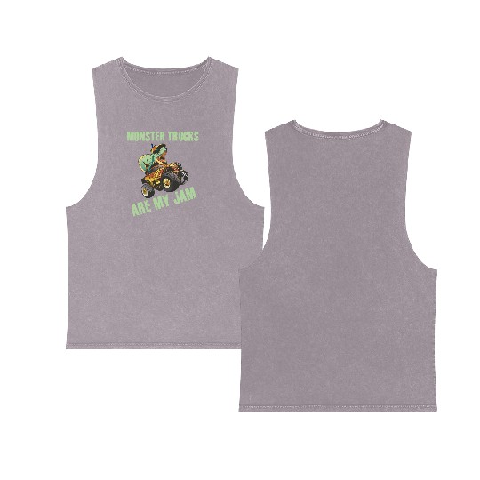 Monster Trucks Are My Jam Vintage Retro Double Sided Mineral Wash Tank Tops