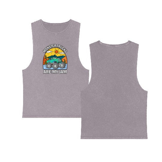 Monster Trucks Are My Jam Vintage Retro Double Sided Mineral Wash Tank Tops