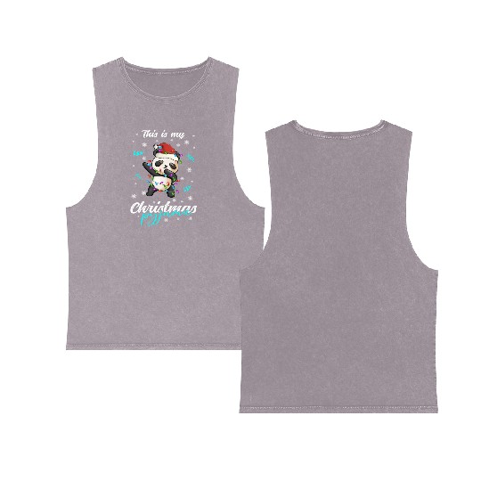 Winter Christmas Pyjama Panda Double Sided Mineral Wash Tank Tops