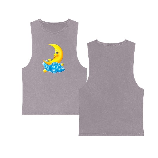 dessin de croissant de lune Double Sided Mineral Wash Tank Tops